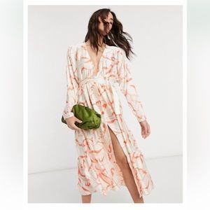 ASOS DESIGN Satin Wrap Tiered Maxi Dress